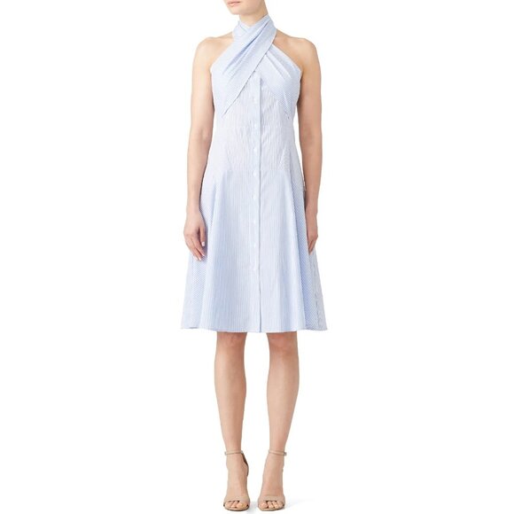 TOME Blue White Striped Halter Tie Sleeveless Dress Women's Size 6 - Picture 2 of 10